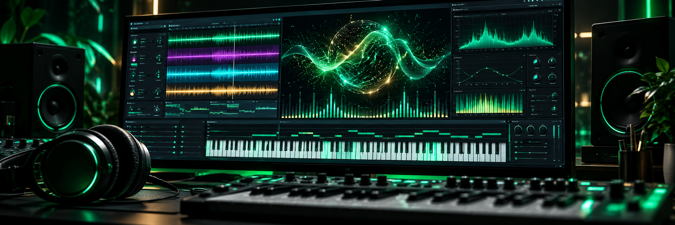 Musikkprogram med AI-genererte lydbølger
